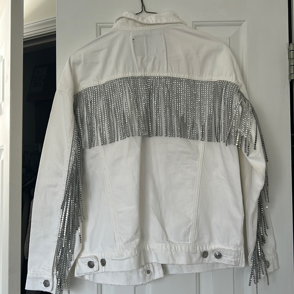 White Fringe Denim Jacket (perfect for Bachelorette or Wedding)